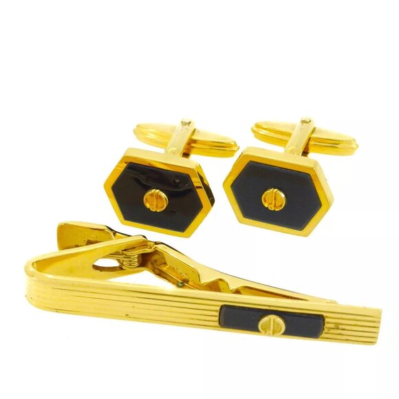 dunhill cuff 2 items set Gold Hardware Authentic used T9987